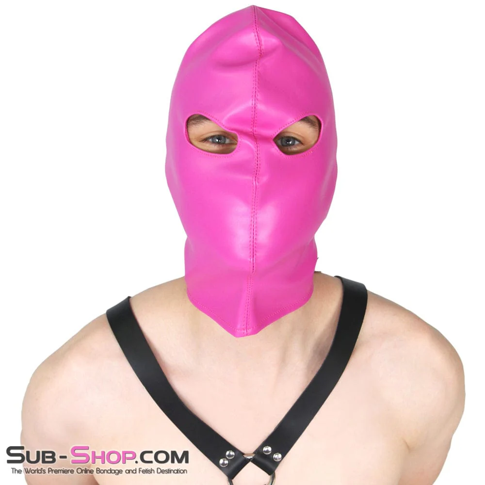 0565RS      Hot Pink Leatherette Open Lacing Back Eyes Bondage Girl Hood - Image 5