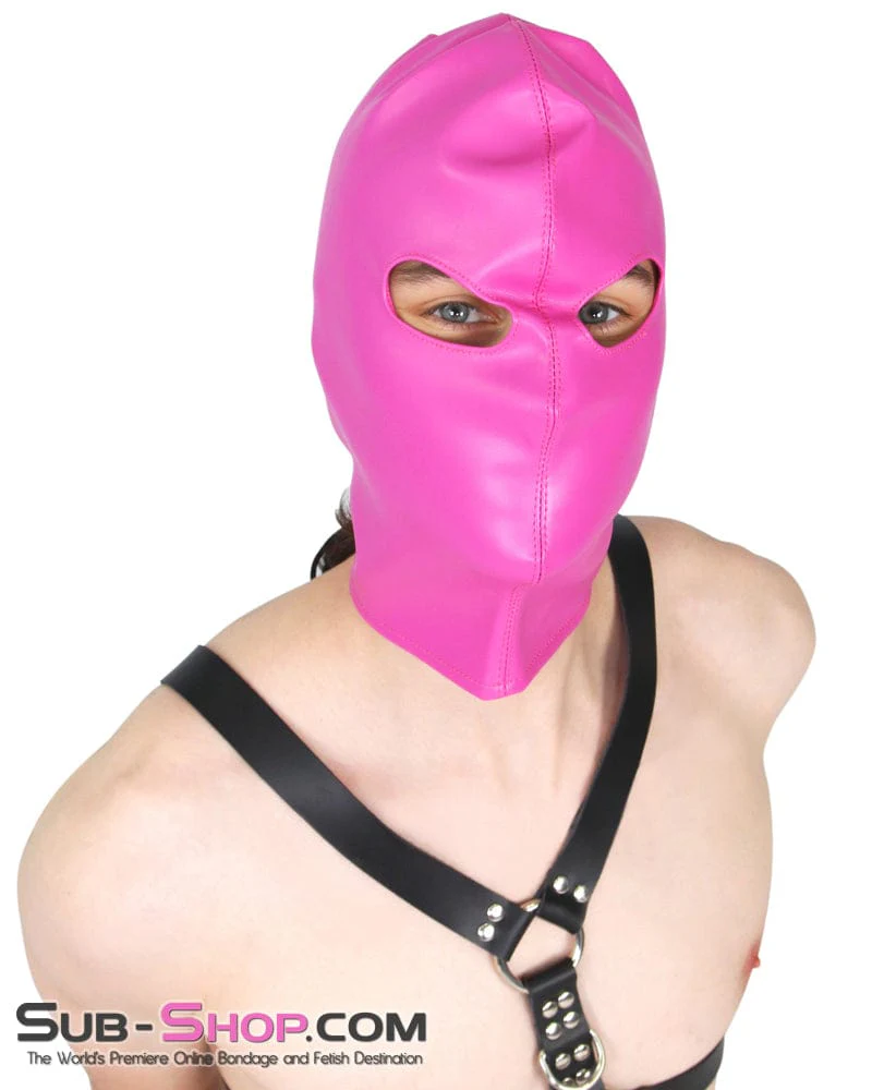 0565RS      Hot Pink Leatherette Open Lacing Back Eyes Bondage Girl Hood - Image 6