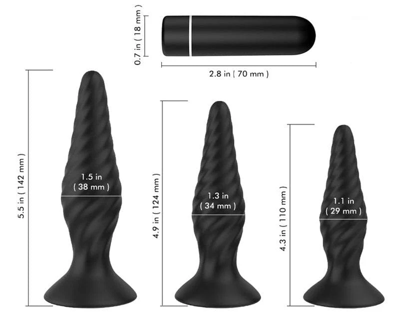 4447M      3 Pc Rechargeable 9 Function Wireless Remote Control Vibrating Butt Plug Kit - Image 5