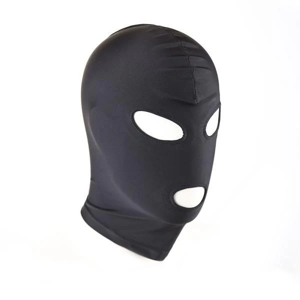0470HS      Black Spandex Open Eyes and Open Mouth Bondage Slave Hood - Image 6