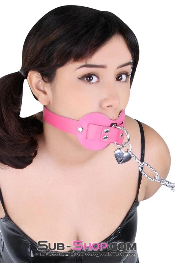 0978A      Pretty Quiet Hot Pink Leather Double Mouth Guard Gag - Image 23