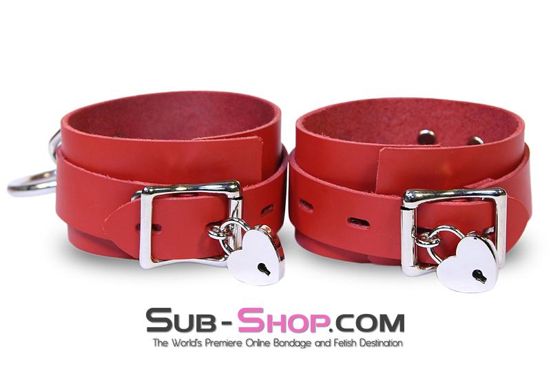 9745A      Lust Cuffs Locking Red Leather Ankle Cuffs - Image 10