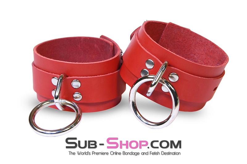 9745A      Lust Cuffs Locking Red Leather Ankle Cuffs - Image 5