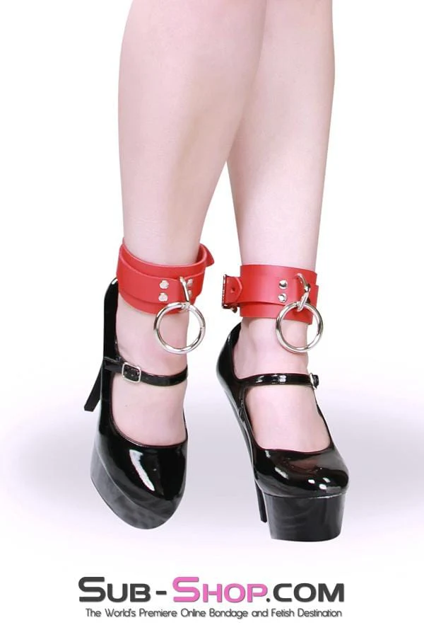 9745A      Lust Cuffs Locking Red Leather Ankle Cuffs - Image 9