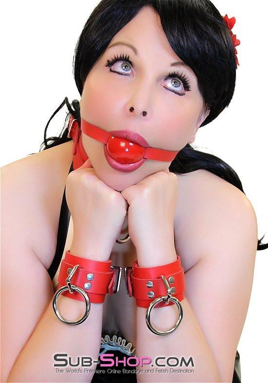 9744A      Lust Cuffs Locking Red Leather Wrist Cuffs - Image 13