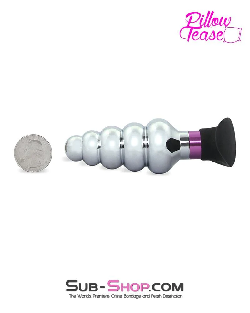 0381E      Ripple Purple and Polished Aluminum Butt Plug with Silicone Base - Image 3