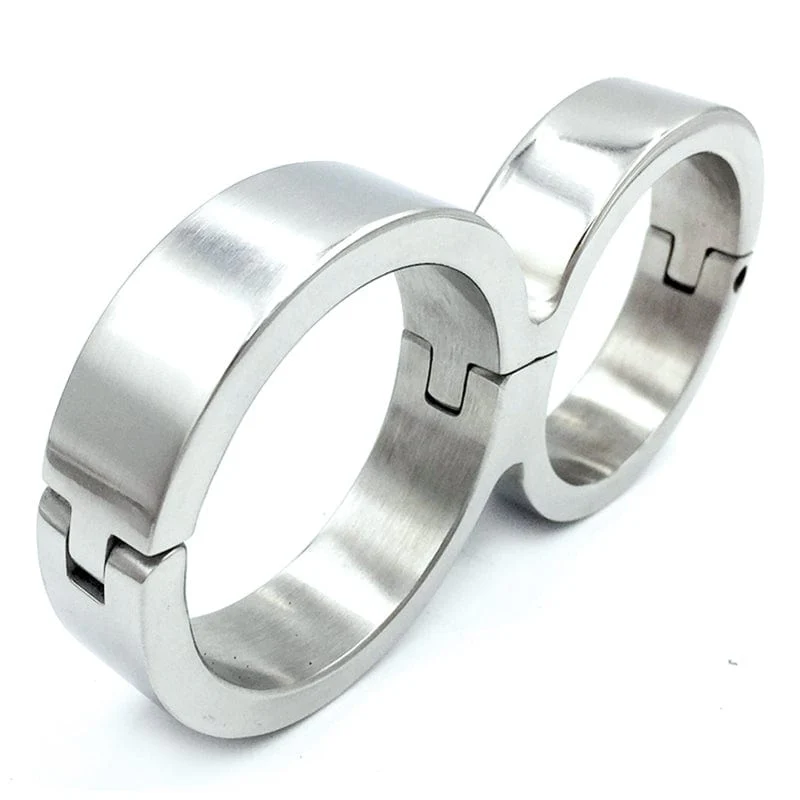 3805M      Solid Cuffs Stainless Steel Bondage Handcuffs, Small / Medium - Image 2