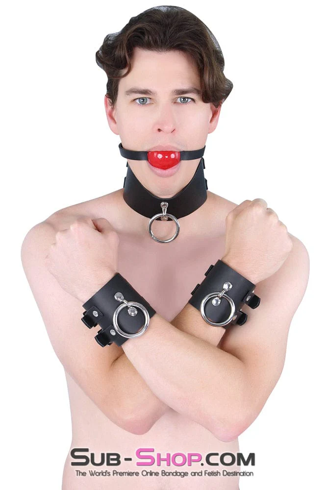 2746A      Surrender 3 Inch Leather Bondage Wrist Cuffs - Image 9